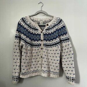Blue and cream Fair Isle cardigan sweater